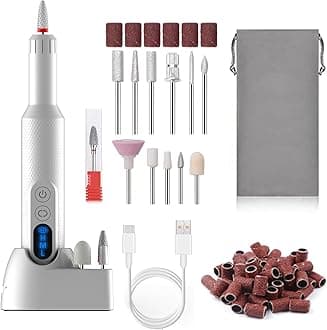 Portable Electric Nail Drills,Professional Nail Drill File Kit for Acrylic,Manicure and Pedicure Sets for Grinding,polishing and Trimming,Rechargeable Pedestal Nail Polisher. White