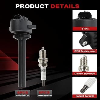 UF252 Ignition Coil Iridium Spark Plugs Set of 8 Compatible with Isuzu Amigo Axiom Rodeo Trooper Passport 3.2L 3.5L V6 Replacement UF251, 8190052500, 8190052501