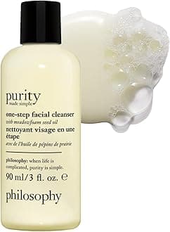 purity made simple one-step facial cleanser- with meadowfoam seed oil gently cleanses & melts away dirt, oil & stubborn makeup paraben-free face wash