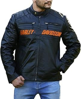 TJVZ Mens Black Leather Jacket 100% Genuine Cowhide Leather Biker Jacket for Men