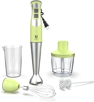 Immersion Hand Blender, UTALENT 5-in-1 8-Speed Stick Blender with 500ml Food Grinder, BPA-Free, 600ml Container,Milk Frother,Egg Whisk,Puree Infant Food, Smoothies, Sauces and Soups - Green