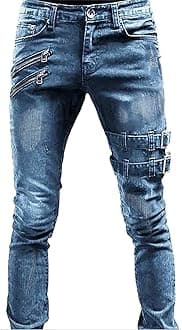GenericMid-Rise Jeans Men's Fit Ripped Casual Slim Trousers Straight Men's Pants 569 Mens Jeans