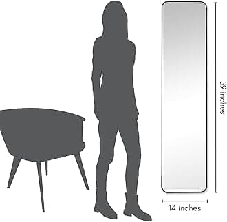 American Flat 35x150 cm Black Full-Length Mirror for Walls - Long Floor-to-Wall Looking Glass with Aluminium Frame for Bedroom and Living Room - Hanging Hardware Included