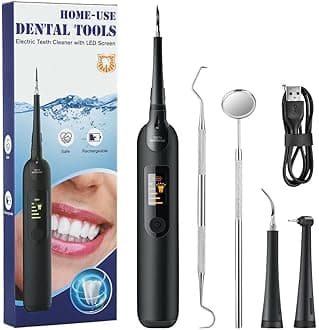 Teeth Cleaning Kit, Tooth Cleaner with 3 Working Modes No Need Water, Teeth Flosser Household Remover for Teeth Fighting Tartar Tooth 2 Replaceable Heads and LED Light