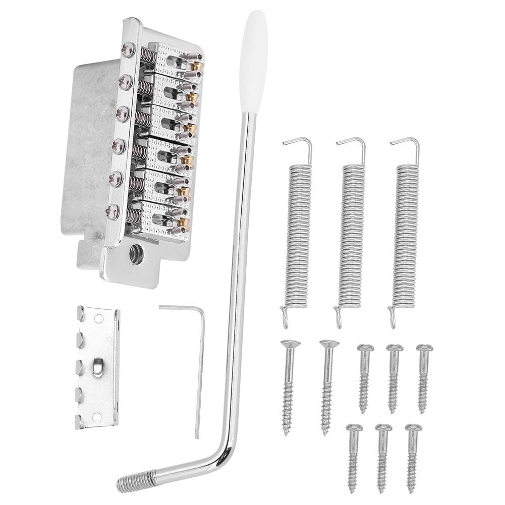 Generic Tremolo System with Roller Single Locking Vibrato Bridge for ST Guitar, Copper-Zinc Alloy, Easy Installation, Great Vibrato Control, Ideal for Musicians, Steel/Acrylic (Silver)