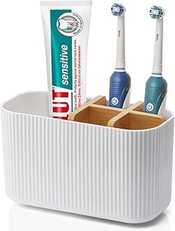 White Toothbrush Holder - Bamboo Toothbrush Holders for Bathrooms Electric Toothbrush Holder Organizer Kids Toothbrush Holders for Bathrooms Countertop