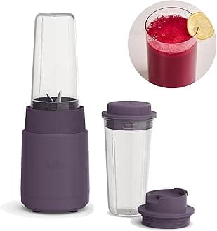 6 Pcs Portable Rocket Blender, Juicer & Smoothie Maker, Press & Twist Design, EverGood™ & BPA Free Dishwasher Safe Parts, 4 Tip Stainless Steel Blade, Cord Wrap, 240 Watt Motor, Plum