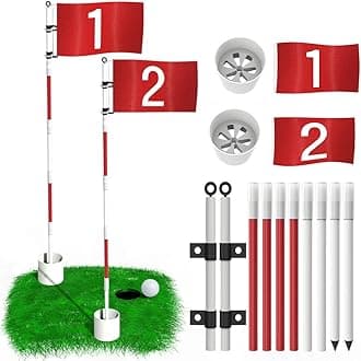 2 Pack Golf Flag Golf Holes and Flags for Garden Indoor Yard Putting Green Golf Hole Cup and Flag for Putting Practice Upgrade Anti-Rust Glass Fiber 5-Section Design with Connectors