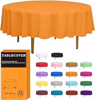 D&Z Plastic Tablecloth Disposable, 12 Pack Orange Table Cloth Individually Wrapped for Indoor&Outdoor, On-The-Go 84” Tablecover for Round Table Ideal for Party, Birthday, Wedding and Dinner