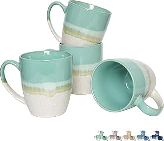 Bosmarlin Ceramic Coffee Mug Set of 4, 17 Oz, Coffee Cups with Big Handle, Microwave Safe, Unique Reactive Glaze