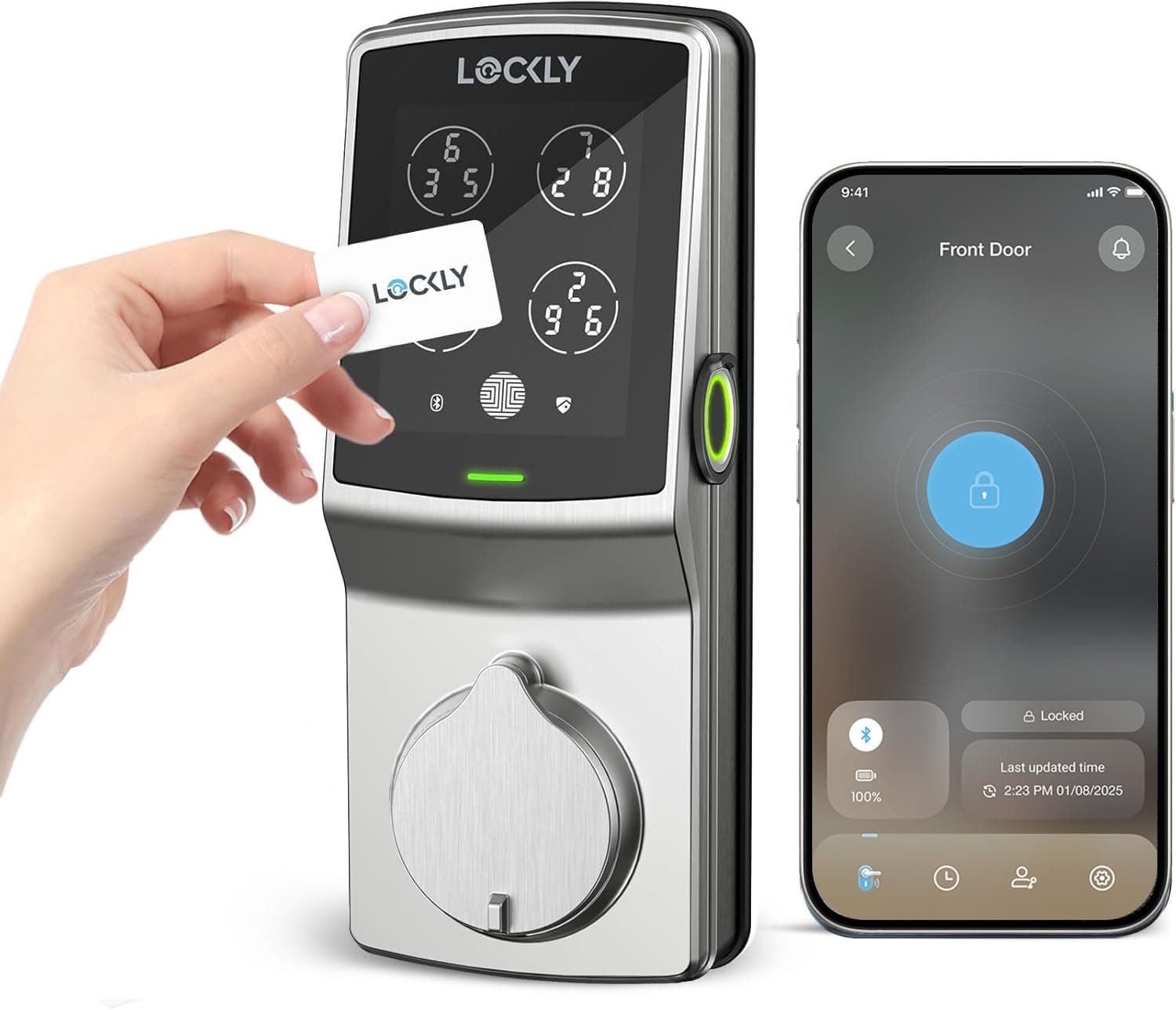 - Lockly Secure Plus, RFID Card Smart Lock, Keyless Entry Door Lock, Smart Locks for Front Door, PIN Genie® Keypad, 3D Biometric Fingerprint Sensor, Auto Lock Smart Door Lock