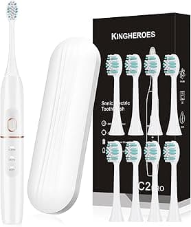 Sonic Electric Toothbrush with 8 Brush Heads & Travel Case，4 Modes, One Charge for 60 Days, 42000 VPM Motor，White Electric Toothbrush Set