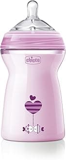 Chicco Natural Feeling 330ml Baby Milk Feeding Plastic Bottle with Wide Neck, Anti-Colic for Easy Milk Flow, for Babies & Toddlers 6m+ (Pink)
