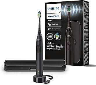 Sonicare 4100 Electric Toothbrush for Adults - 1 x Philips W2 Optimal White Sonic Brush Head in Black, Slim Travel Case and USB Charger