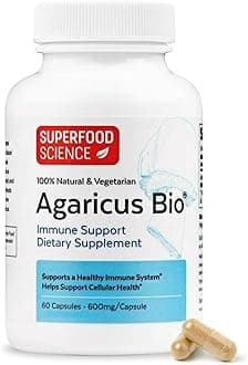 Agaricus Bio 600 mg, Agaricus Mushroom for Natural Killer Cell Activity, USA-Grown Organic Agaricus Blazei Murill for Immune Support, Liver & Cellular Health, High Beta Glucan Supplements, 60 Caps