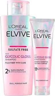L'Oréal Paris Elvive Glycolic Gloss 200ml Shampoo + 150ml Conditioner with Glycolic Acid for Porous and Dull Hair - 2 Bottles