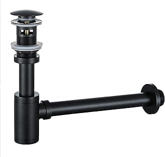 Bathroom Basin Sink Stopper P-Trap Complete Set, Adjustable Height 1-1/4 Bottle Trap Basin Sink Waste Drain P Trap Set with Overflow, General US/CA Standard, Matte Black