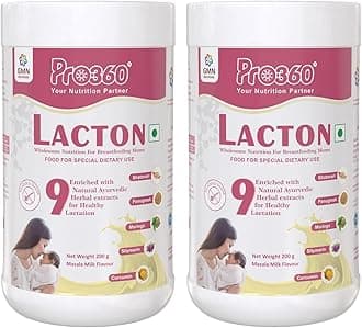 Pro360 Lacton Protein Powder for Breastfeeding, Lactating Women - Lactation Supplement for Mother with Herbal Extracts - Helps to Increase Breast Milk - Masala Milk Flavor (Pack of 2) 200g x 2-400g