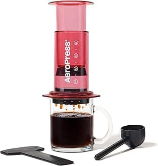 Clear Coffee Press – 3 In 1 Brew Method Combines French Press, Pourover, Espresso, Full Bodied Coffee Without Grit or Bitterness, Small Portable Coffee Maker for Camping & Travel, Red