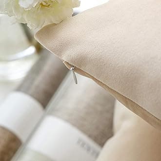 Phantoscope Pack of 2 Velvet Decorative Throw Pillow Covers Soft Solid Square Cushion Case for Couch Beige 26 x 26 inches 65 x 65 cm