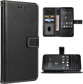 - Compatible with BlackBerry KEY2 Wallet Case Wrist Strap Lanyard Leather Flip Cover Card Holder Stand Cell Accessories Folio Purse Credit Phone Cover for Key 2 Two KEYtwo Women Men Black