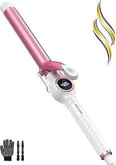 Digital Ceramic Curling Iron - 1 Inch Barrel for Bouncy Curls & Waves, Argan Oil Infused, Dual Voltage, Fast Heat Up