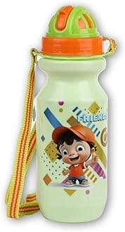 Panchhi Store Water Bottle for School Kids 650ml Plastic Water Bottle for Kids Boys & Girls with Straw Leakproof Bottle for School Picnic Cartoon Print - Green