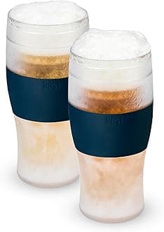 FREEZE Beer Glasses, Frozen Beer Mugs, Freezable Pint Glass Set, Insulated Beer Glass to Keep Your Drinks Cold, Double Walled Insulated Glasses, Iced Coffee Tumbler, 16oz, Set of 2, Varsity Blue
