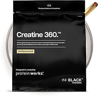 Protein Works | Creatine 360 - Black Innovation, Creatine Monohydrate, Micronised Creatine Powder, 100% Purity, 200 Mesh Ultra Fine Creatine, Energy & Performance, Unflavoured, 83 Servings, 250g