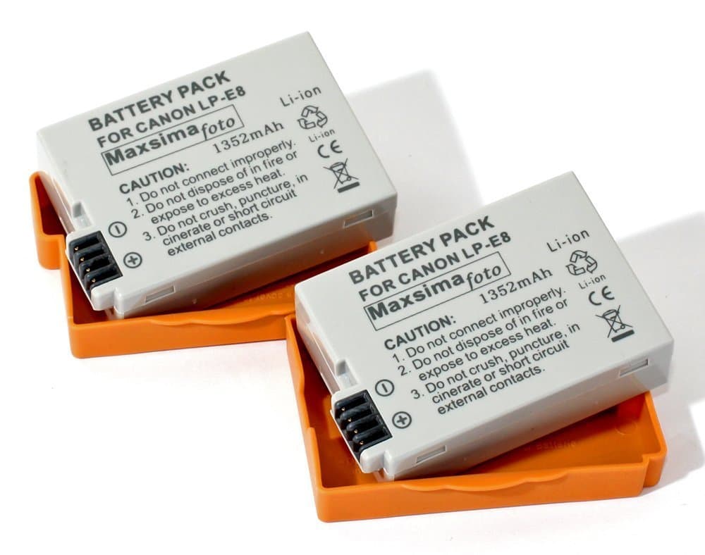 MaxsimafotoTWIN PACK (X2) High Output, 1352mAh! Battery Pack LP-E8, LPE8 for Canon EOS 550D, 600D, 650D, 700D EOS Rebel T2i, T3i, T4i, Kiss X4, X5.