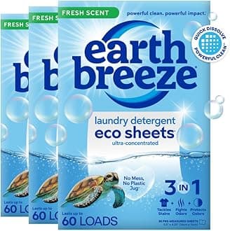 Earth BreezeLaundry Detergent Sheets - 90 Sheets - (3 Pack/30 Each) - 180 Loads - Concentrated Liquidless Laundry Soap - No Plastic Jug - Fresh Scent[Amazon-developed Certification] Compact by Design
