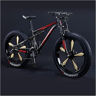 Mountain Bikes Men 26 Inch Adult Fat Tyre Mountain Bike with Full Suspension, High-carbon Steel Large Frame Dual Disc Brake Giant Bicycle,Black 5 Spoke,7 Speed