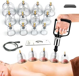 Cupping Therapy Set w/ 12 Massage Cups for Back Pain Relief Physical Therapy with Hand Pump