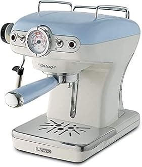 1389/15 Retro Style Espresso Machine and Built-in Milk Frother, Barista Coffee Maker Perfect for Americanos, Lattes and Cappuccinos, Filter Holder for Powder or Pods, Blue