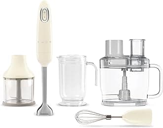 Hand Blender & Food Processor Bundle – HBF03 with HBFP11 Attachment – Retro Style, 350W Motor, Variable Speed, Tritan™ Renew Bowl, 5-in-1 Functionality, Cream