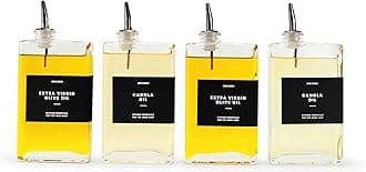 Molimoli Olive Oil Dispenser Bottle for Kitchen, Automatic Pourer, Glass Dispenser for Kitchen, Olive Oil Cruet, | Set of 4 - Black