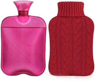samply Hot Water Bottle with Knitted Cover, 2L Hot Water Bag for Hot and Cold Compress, Hand Feet Warmer, Ideal for Menstrual Cramps, Neck and Shoulder Pain Relief,Red