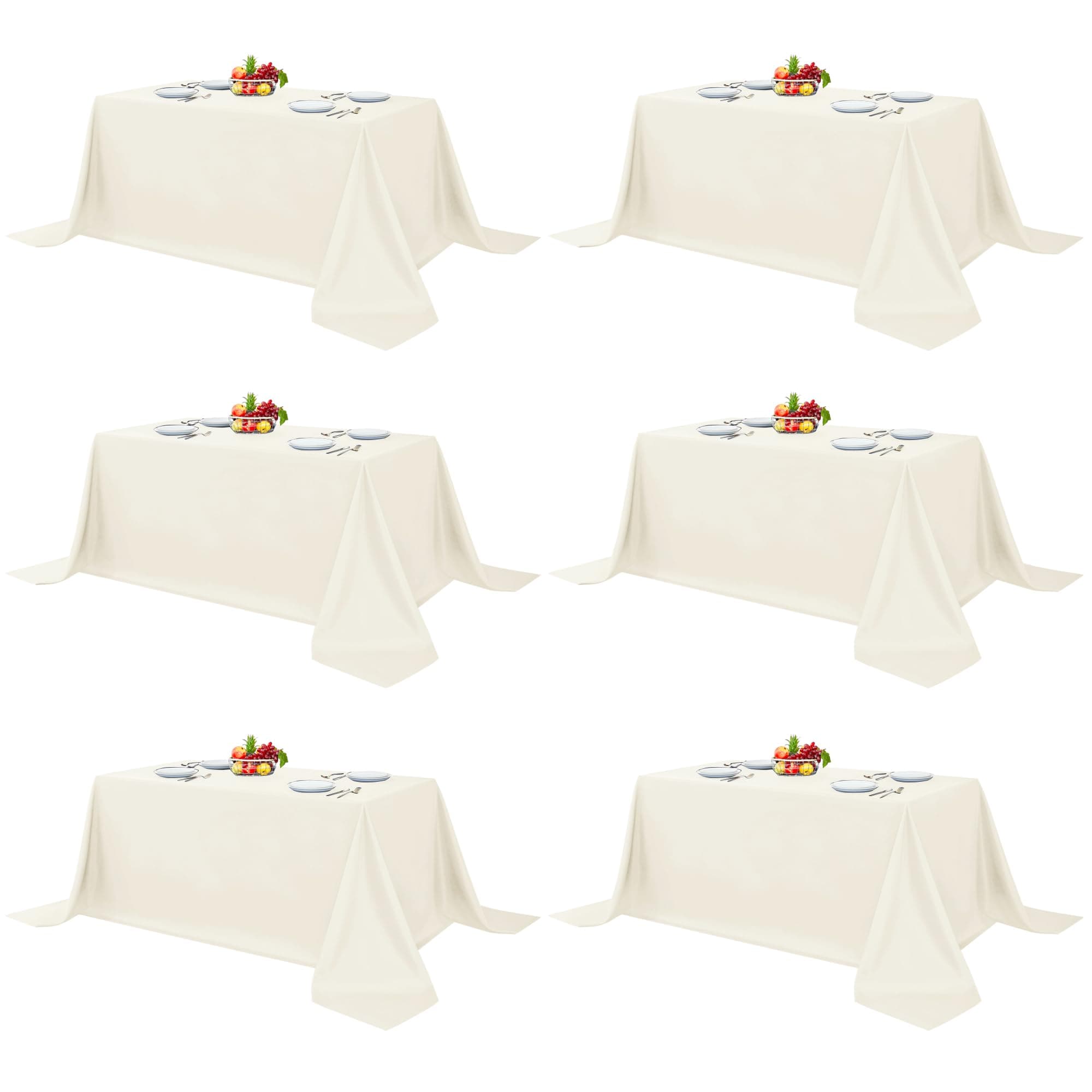 Elegant Rectangle Table Clothes, 6 Pack - 90 x 132 Inch, Ivory - Reusable and Washable Tablecloths, Polyester Fabric Table Covers for Wedding, Party, Banquet, Formal Events