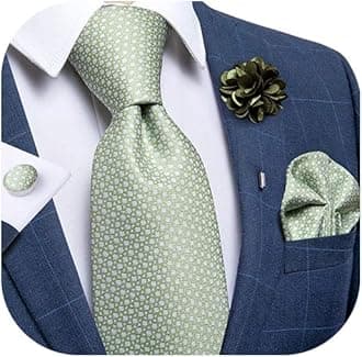 DiBanGu Silk Tie Woven Handkerchief Men's Necktie and Lapel Pin Brooch Set Paisley Plaid Solid Floral
