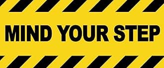 2 x WARNING - MIND YOUR STEP - Warning Sign Removable Self Adhesive Waterproof Durable Vinyl Label Sticker 225mm x 106mm