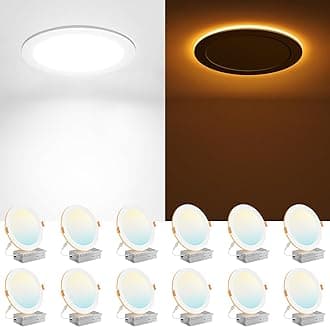 Amico 12 Pack 8 Inch 5CCT LED Recessed Ceiling Light with Night Light, 2700K/3000K/3500K/4000K/5000K Selectable Ultra-Thin Recessed Lighting, 18W=120W, 1600LM, Dimmable Canless Wafer Downlight ETL&FCC