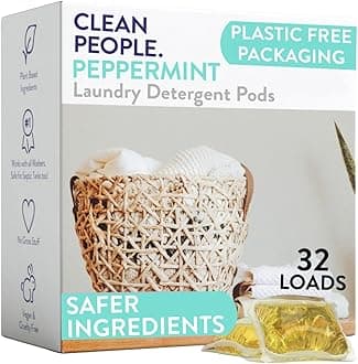 The Clean People Laundry Detergent Capsules - Hypoallergenic - Ultra Concentrated, Recyclable Packaging, Stain Fighting - Peppermint, 32 Pack