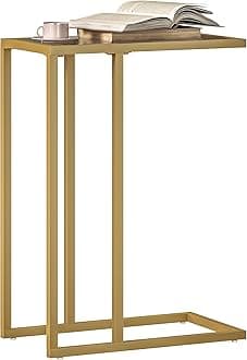 HOMCOM C-Shaped Side Table, Modern Slim End Table with Tempered Glass Tabletop, Steel Frame for Small Space, Living Room, Bedroom, Gold Tone