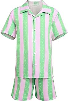 Kids Costume, Boys Casual Beach Striped Shirt and Shorts Set,2023 Movie Outfits