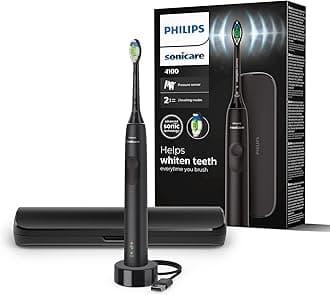 Sonicare 4100 Electric Toothbrush for Adults with 1 x Philips W2 Optimal White Sonic Brush Head in Black, Slim Travel Case and USB Charger