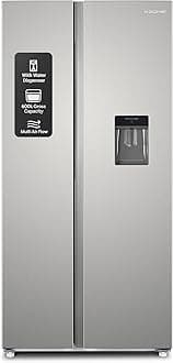 600Liters Gross,Side by Side Refrigerator with Water Dispenser,Multi Air Flow,Door Alarm,Recessed Handle,No Frost,Electronic Touch Temperature Control,INOX,10Year Compressor Warranty KR-SBS600WM