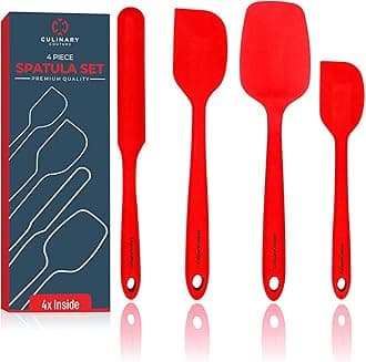 Red Silicone Spatula Set – Non Stick High Heat Resistant Kitchen Utensils – 608F – Sturdy Steel Core – Spreader, Scraper, Spoonula Spatulas – 4 Piece Utensil Set - Gift Box and Bonus Recipe Ebook