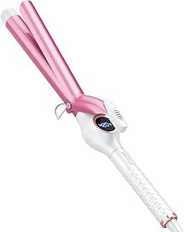 1 Inch Long Barrel Digital Ceramic Curling Wand with Auto Shut Off and Dual Voltage for All Hair Types - Fast Even Heat Up