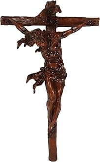 Ebros Large 19.75" High INRI Jesus Christ Crucified On The Cross Wall Hanging Crucifix Crosses Sculpture in Deep Brown Mahogany Faux Wood Like Finish Catholic Christian Home Decor Resin Plaque