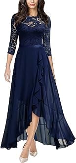 Women's Elegant Floral Lace Ruffle Bridesmaid Maxi Dress